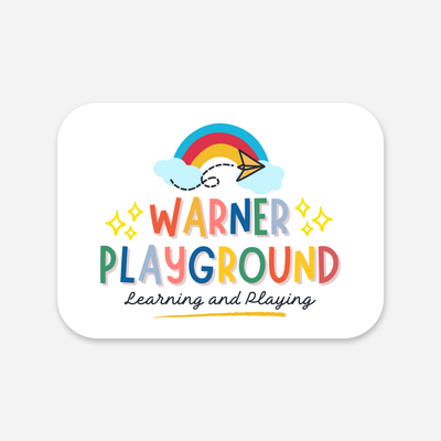 Sticker coins arrondis personnalisé vu de dessus, exemple Warner Playground