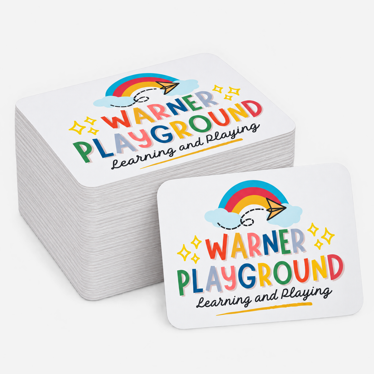 Pile de stickers coins arrondis personnalisés, exemple Warner Playground